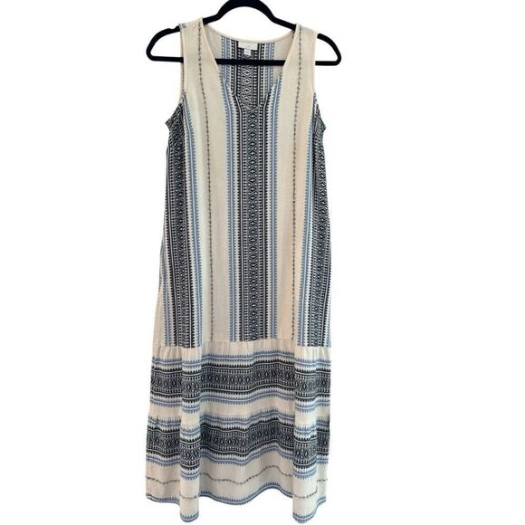J. Jill Dresses & Skirts - J.Jill Women's Striped Boho Sleeveless Tiered Summer Maxi Dress White Blue SP